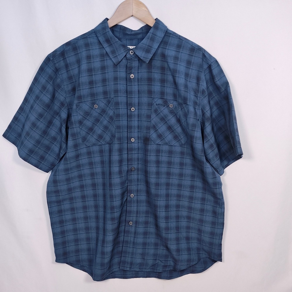 Orvis Classic Collection Shirt Men's XL Blue Plaid Short Sleeve Button‑Up